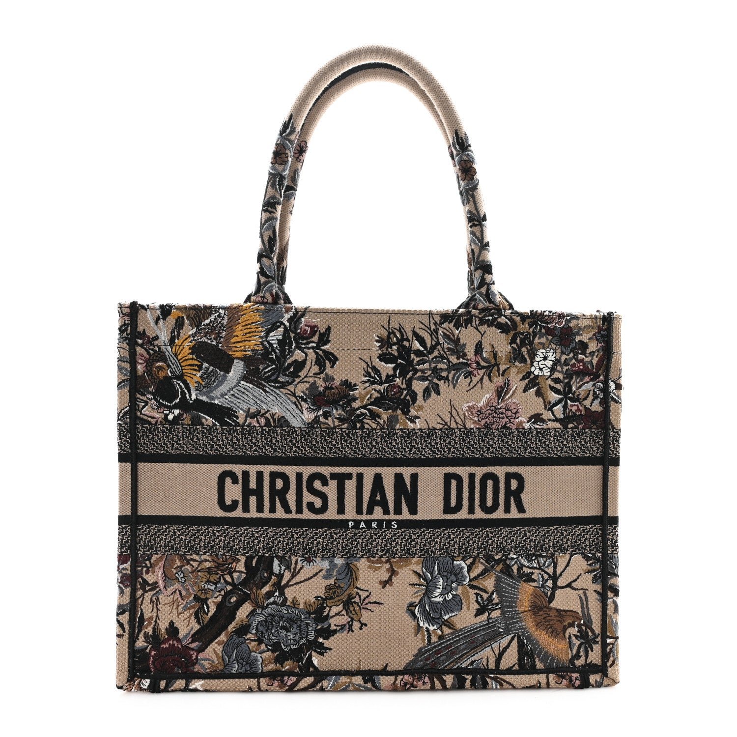 Dior Canvas Embroidered Jardin D'Hiver Medium Book Tote Beige Multicolor
