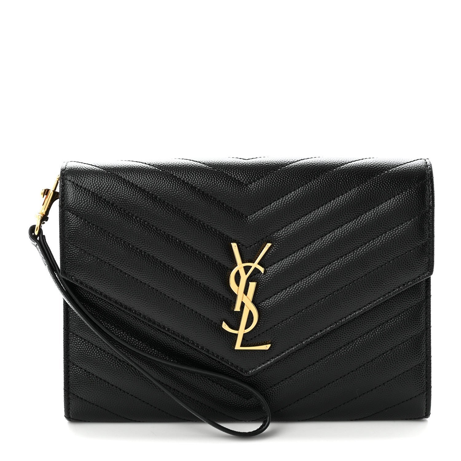 Saint Laurent Grain De Poudre Matelasse Chevron Monogram Envelope Clutch Black Black