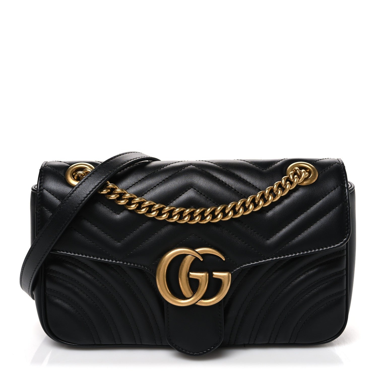 Gucci Calfskin Matelasse Small GG Marmont Shoulder Bag Black