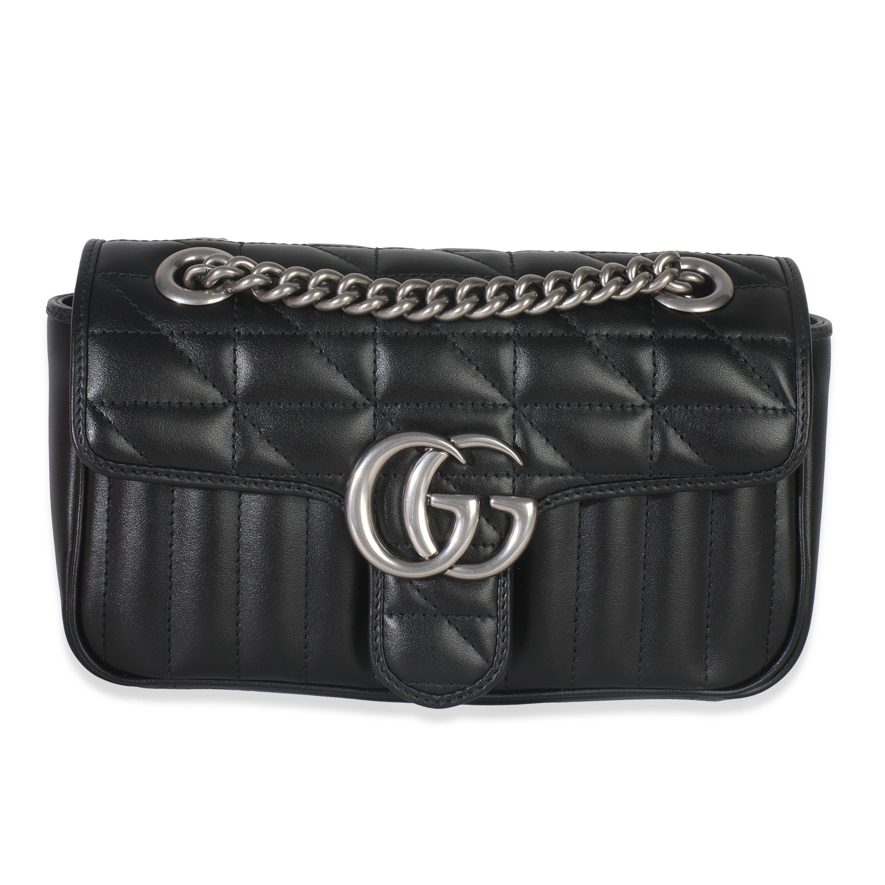 Gucci Black Aria Matelasse Calfskin Mini GG Marmont Shoulder Bag