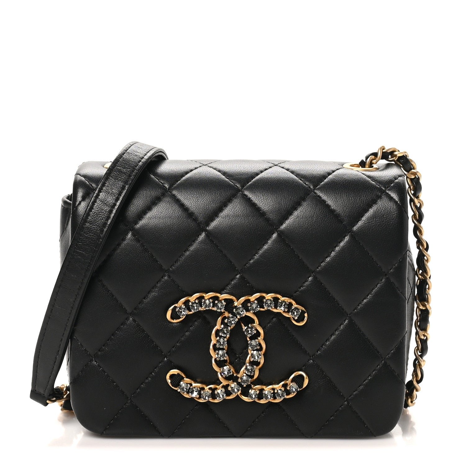 Chanel Lambskin Quilted Crystal CC Mini Flap Black