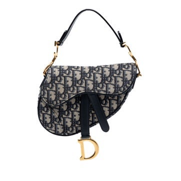 Calfskin Mini Oblique Canvas Saddle Bag