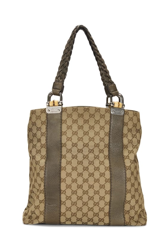 Green Original GG Canvas Bamboo Bar Tote Large