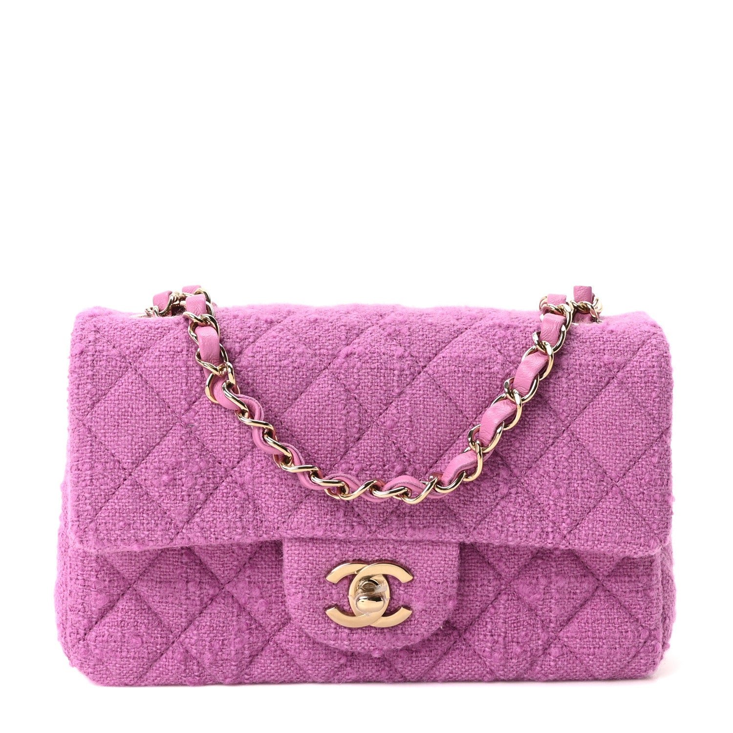 Chanel Tweed Quilted Mini Rectangular Flap Purple