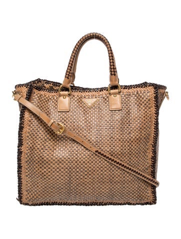 Madras Leather Woven Madras Tote Bag Large