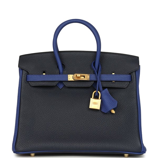 Hermes Hermes Special Order (HSS) Birkin 25 Bi-Color Bleu Nuit and Bleu Electric Togo Brushed Gold Hardware