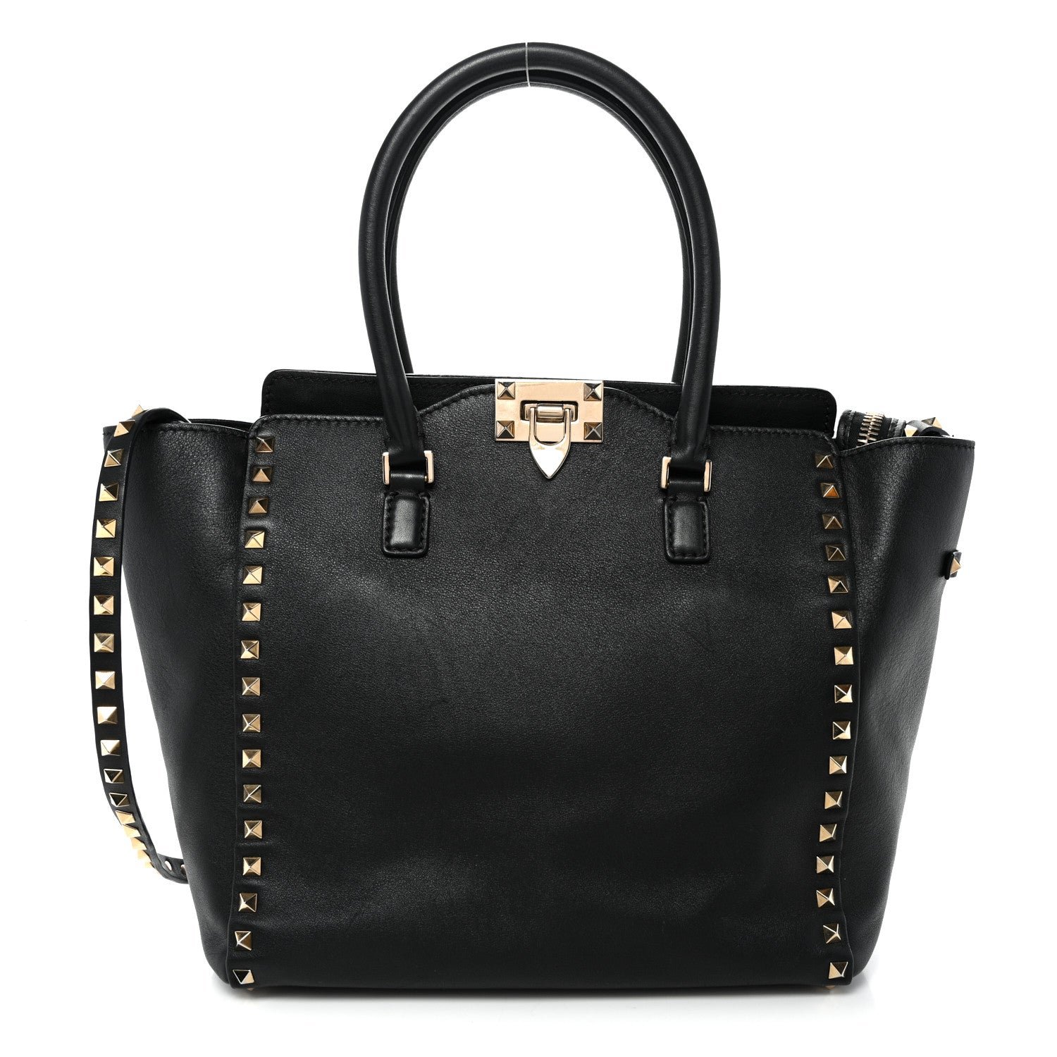 Valentino Garavani Vitello Rockstud Double Handle Tote Black