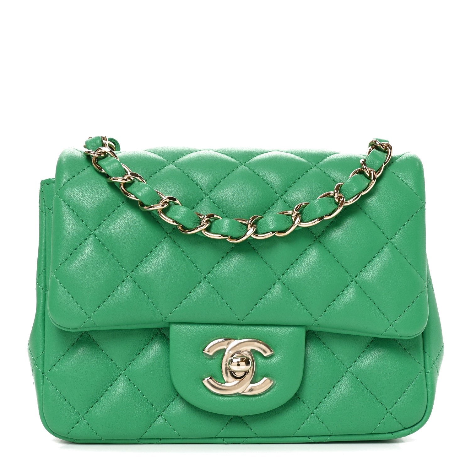 Lambskin Quilted Mini Square Flap Green