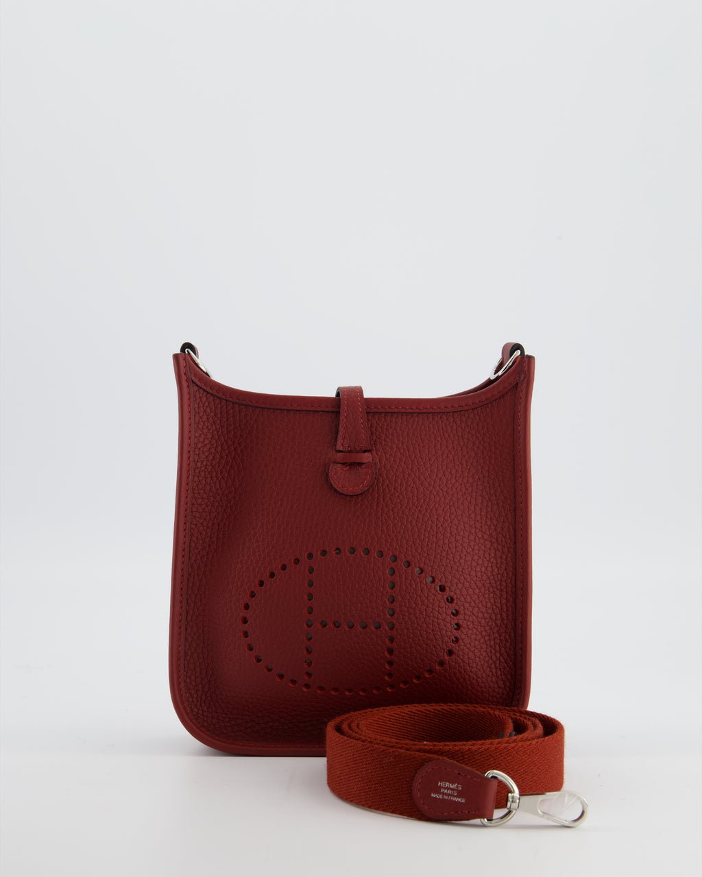 Hermes Hermès Mini Evelyne Bag in Rouge H in Clemence Leather with Palladium Hardware