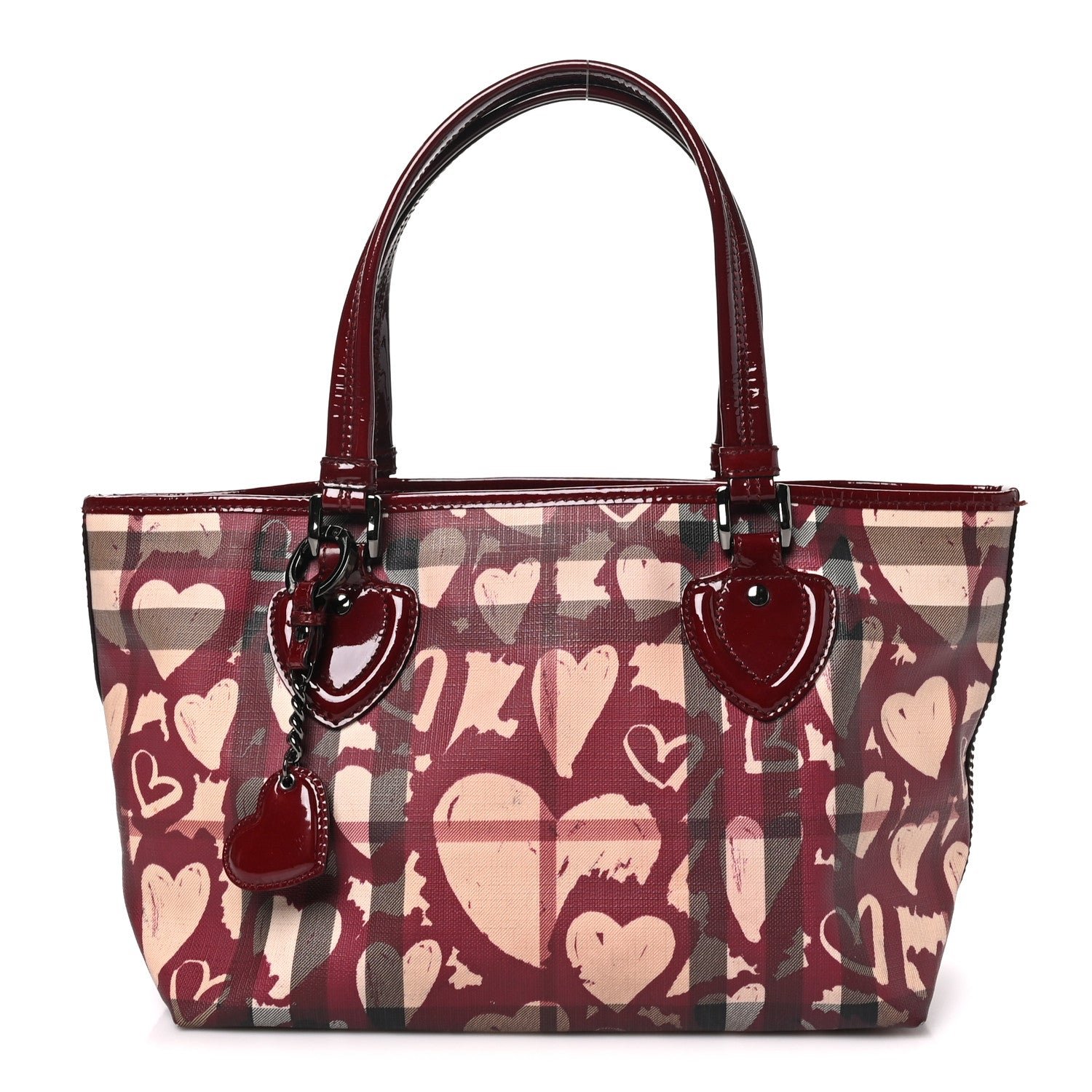 Burberry Nova Check Heart Print Tote Berry
