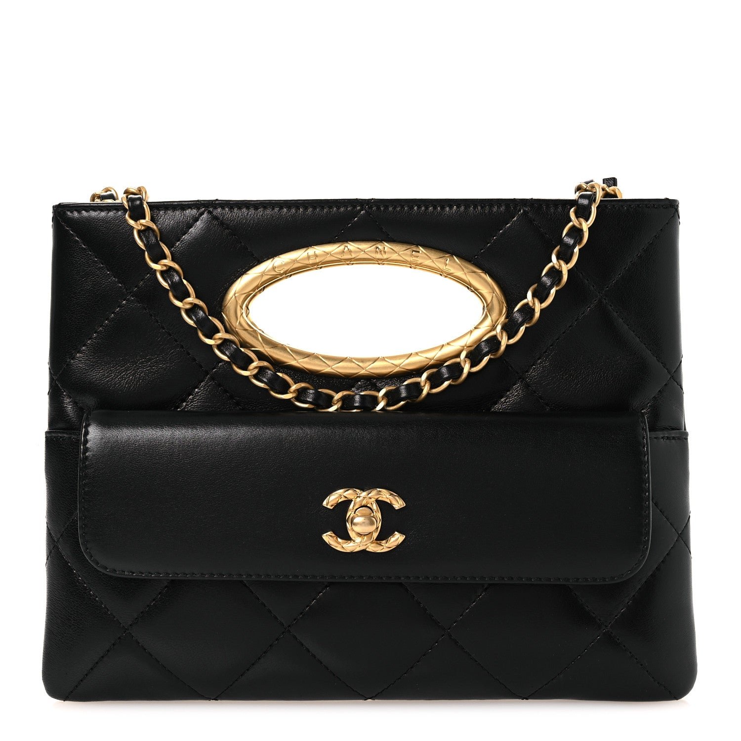Chanel Lambskin Quilted Clutch Mini Flap Bag Black