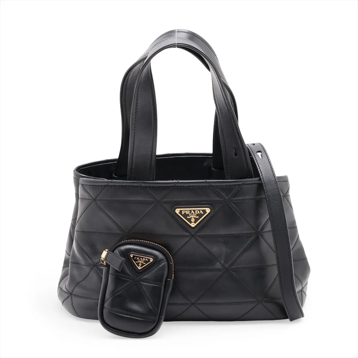 Prada quilting 1BG548 Leather 2 Way Handbag Black