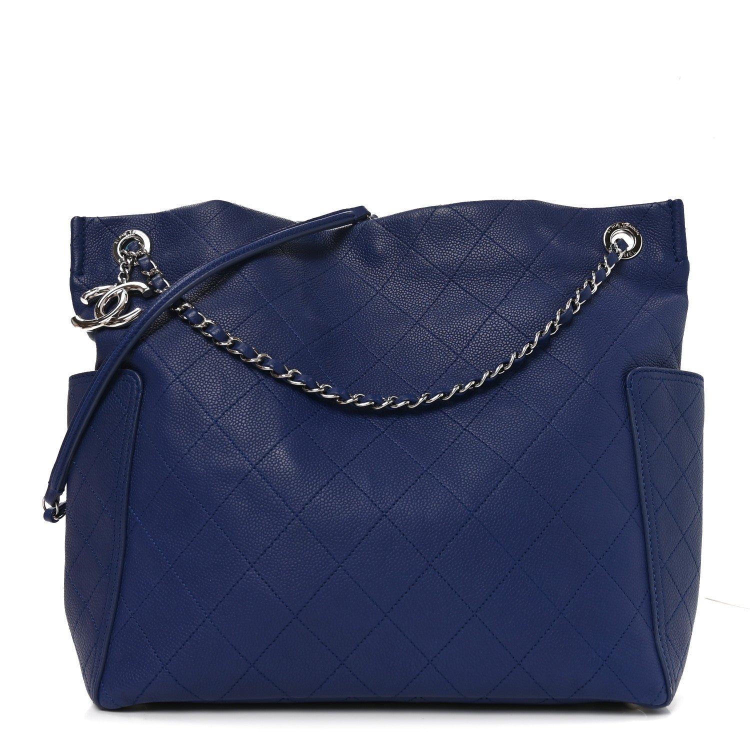 Chanel Grained Calfskin Stitched CC Pocket Tote Navy Blue