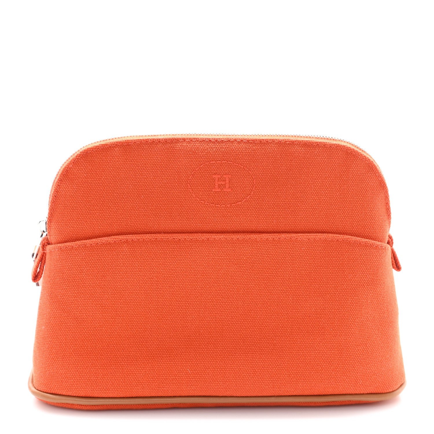 Hermes Cotton Canvas Mini Bolide Travel Cosmetic Pouch Feu
