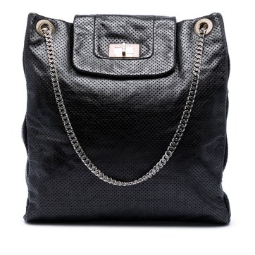 Calf Leather Perforated Crackled Metallic Calfskin Drill Tote