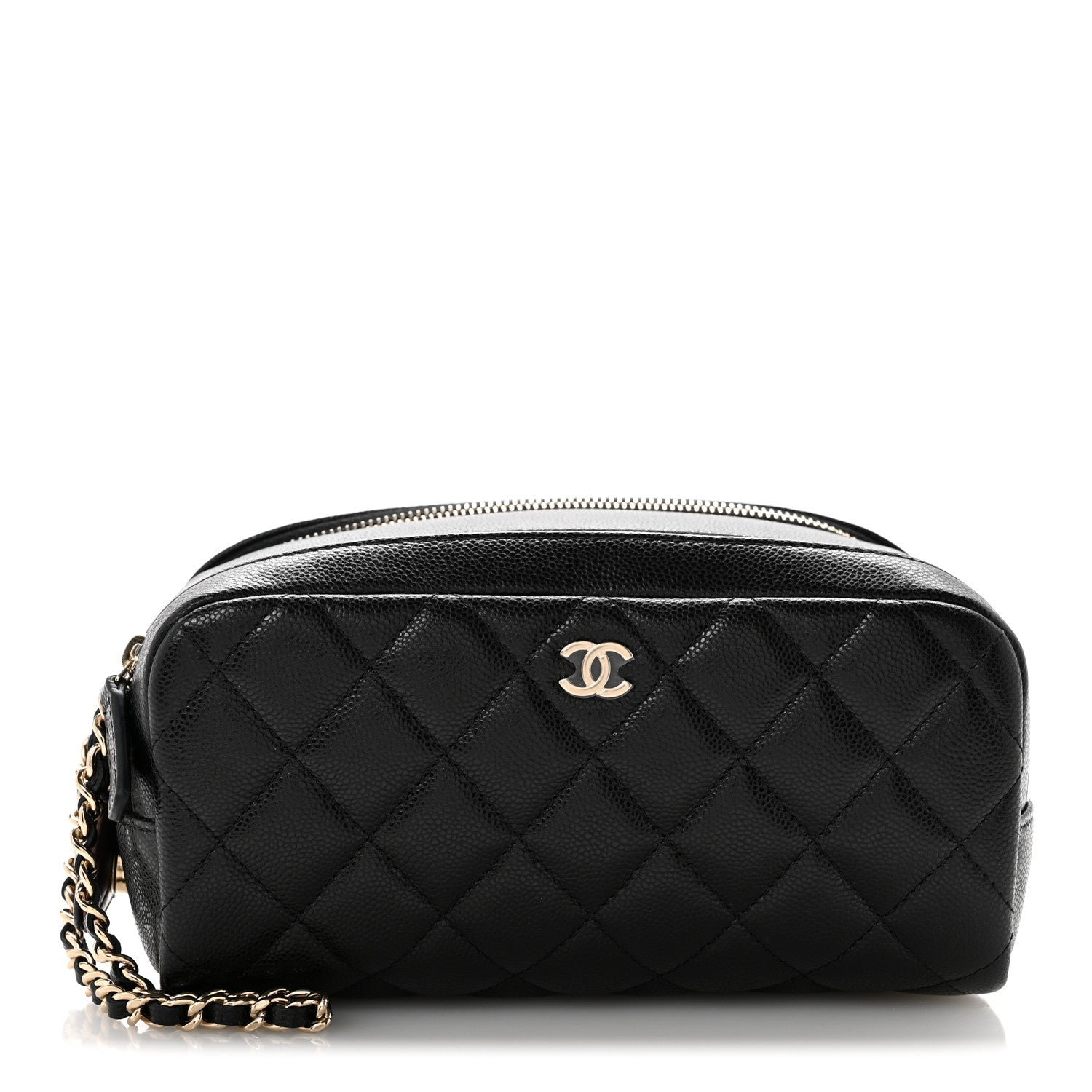 Chanel Caviar Quilted Toiletry Case With Chain Black