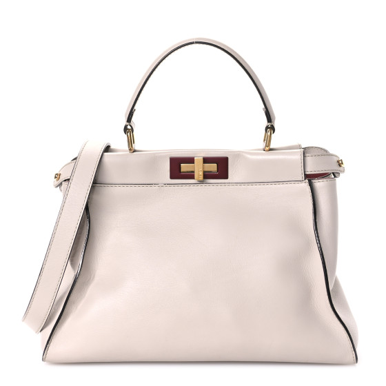 Fendi Vitello Seta Shiny Nappa Medium Peekaboo Iconic Satchel Grigio Polvere Magenta