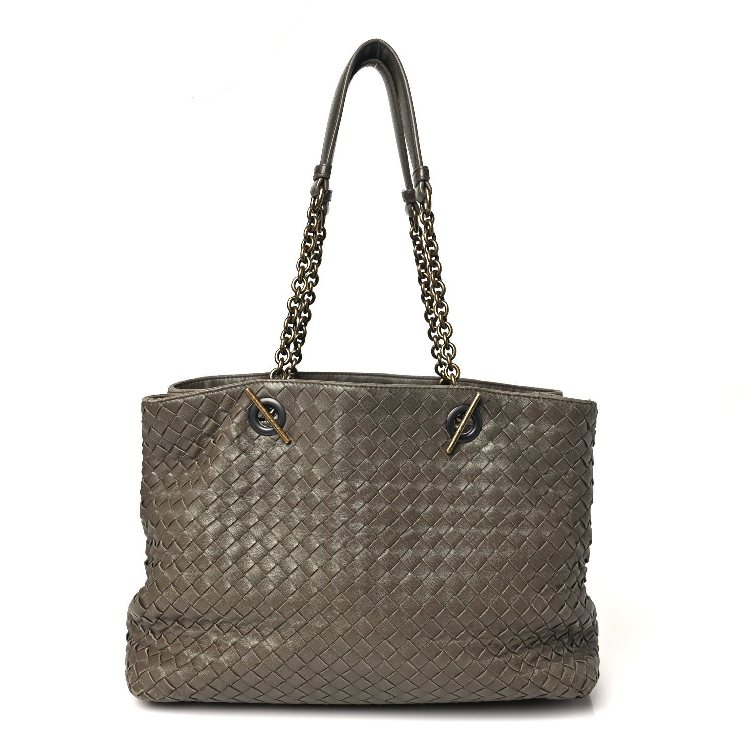 Bottega Veneta Nappa Intrecciato Medium Classic Chain Strap Tote Taupe Grey