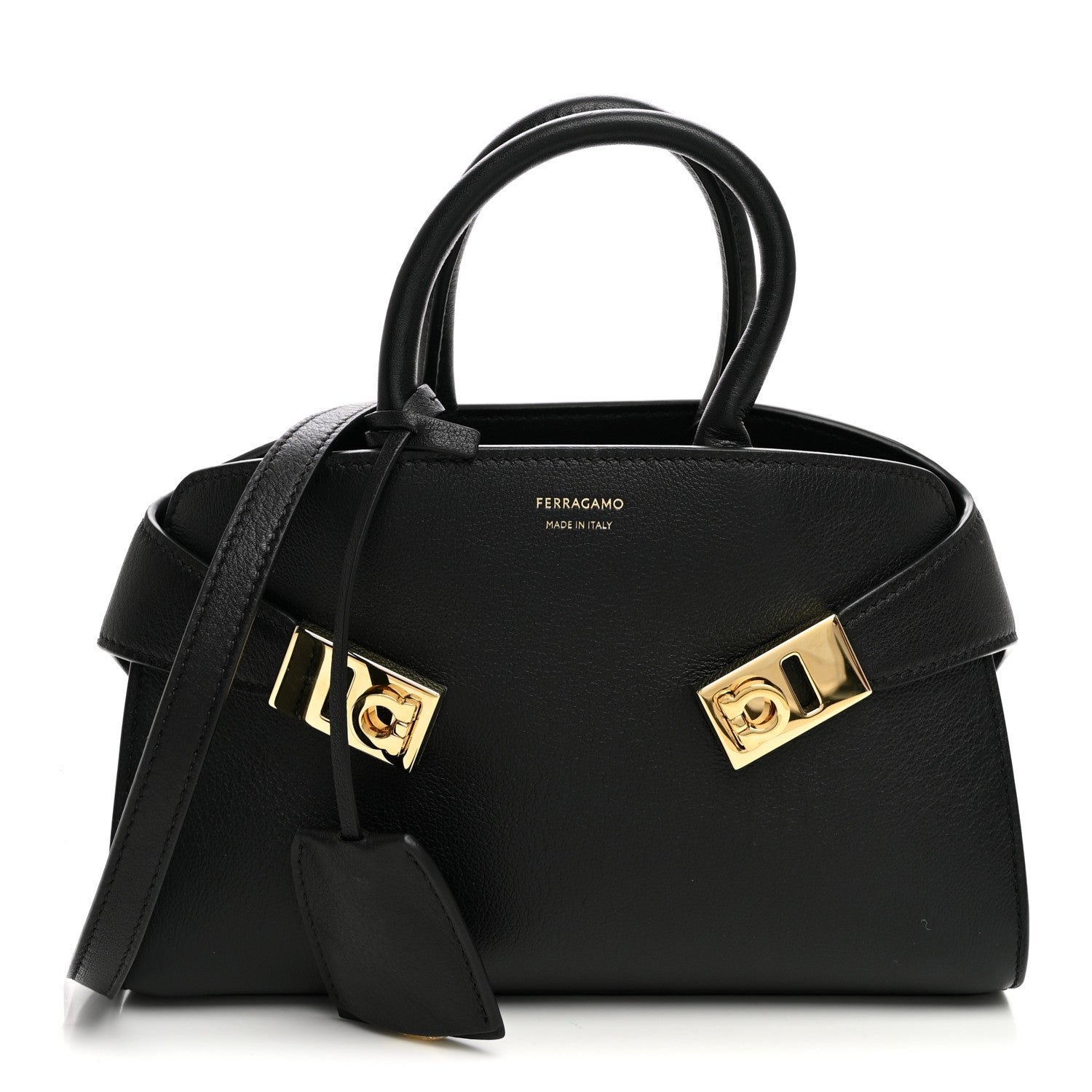 Salvatore Ferragamo Calfskin Mini Hug Bag Black