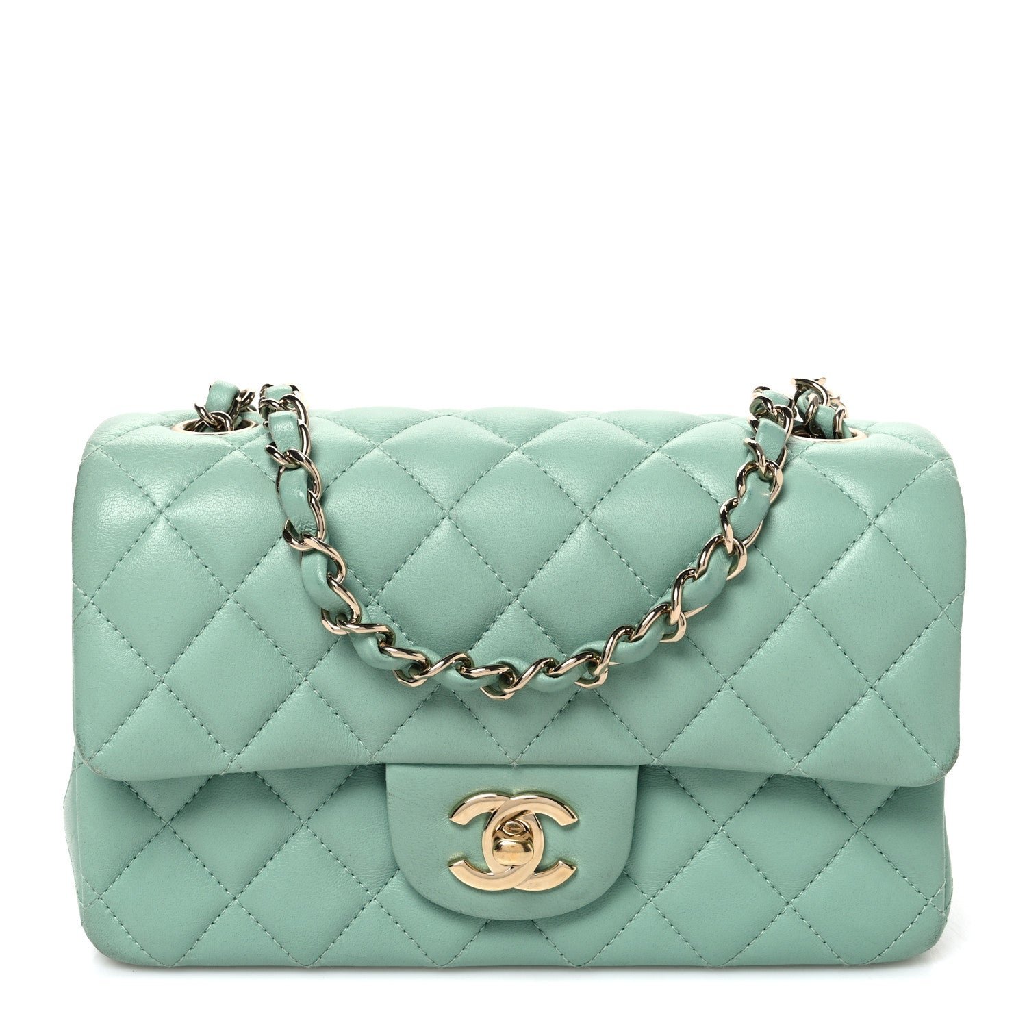Chanel Lambskin Quilted Mini Rectangular Flap Light Green