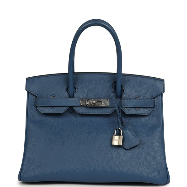 Pre-owned Hermes Birkin 30 Bleu Brighton Epsom Palladium Hardware