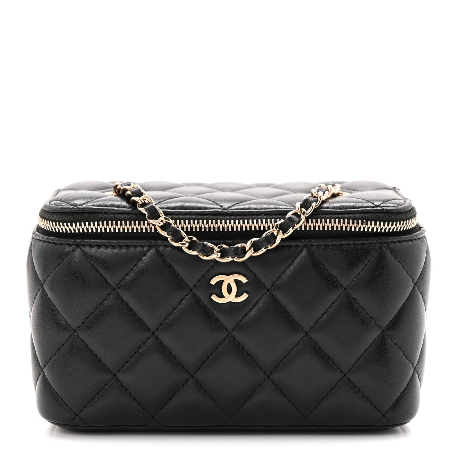 Chanel Lambskin Quilted Small Vanity Case With Chain Black