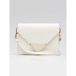 Prada White Saffiano Lux Leather Wallet on Strap Mini Bag