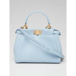 Fendi Fendi Light Blue Nappa Leather Mini Peekaboo Satchel Bag 8BN244