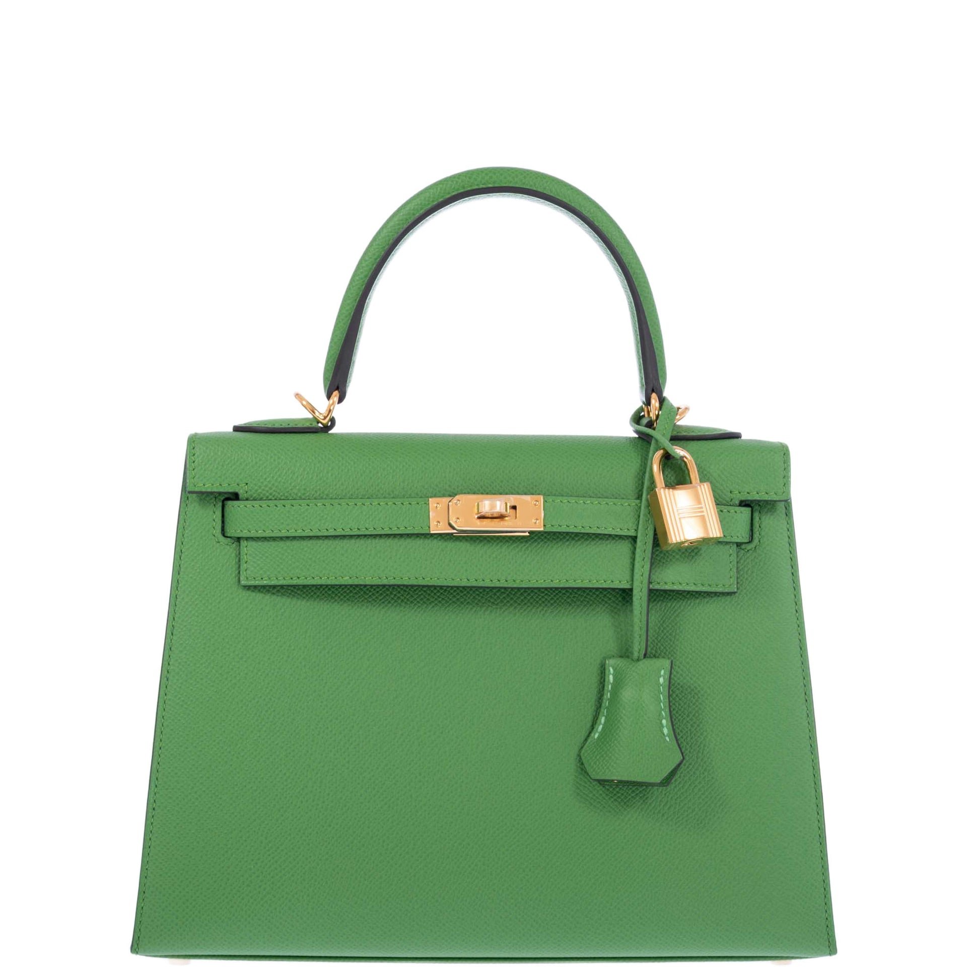 Hermes Hermès Kelly 25 Sellier Vert Yucca Epsom Gold Hardware