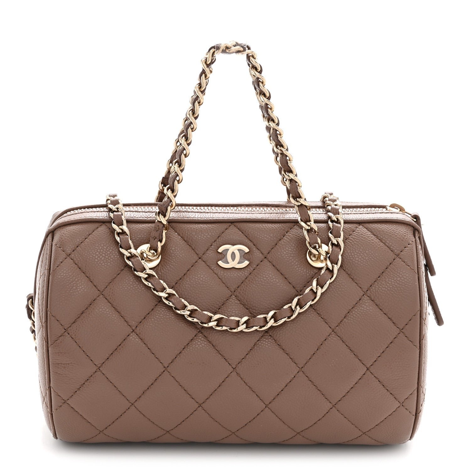 Chanel Caviar Quilted Barrel Clutch With Chain Brown