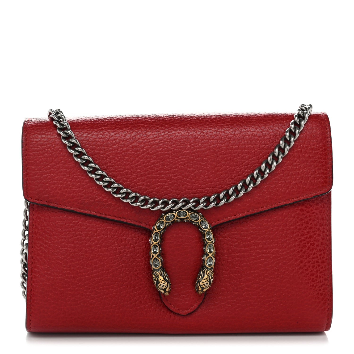 Gucci Calfskin Mini Dionysus Chain Wallet Hibiscus Red