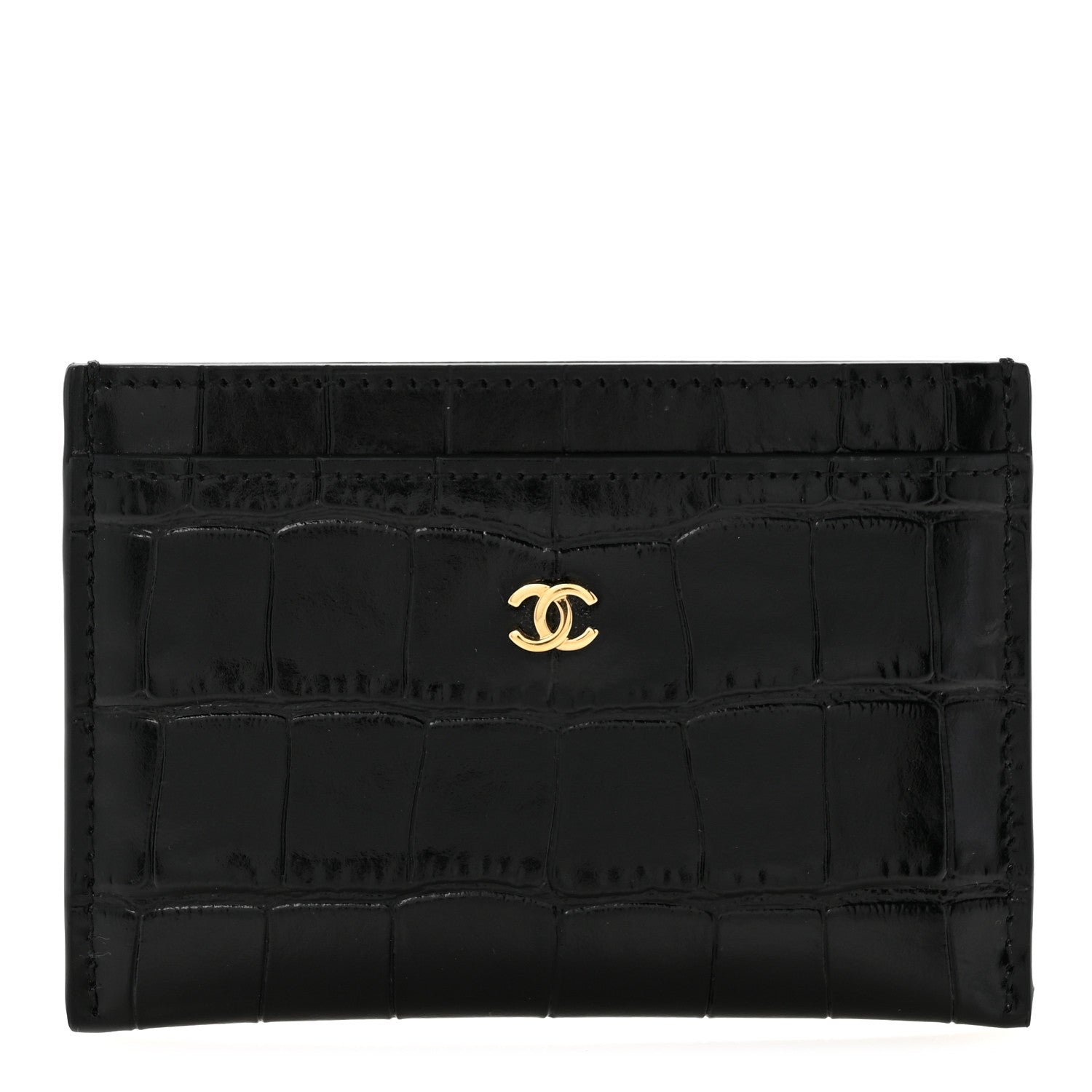Calfskin Crocodile Embossed Crococo Card Holder Black
