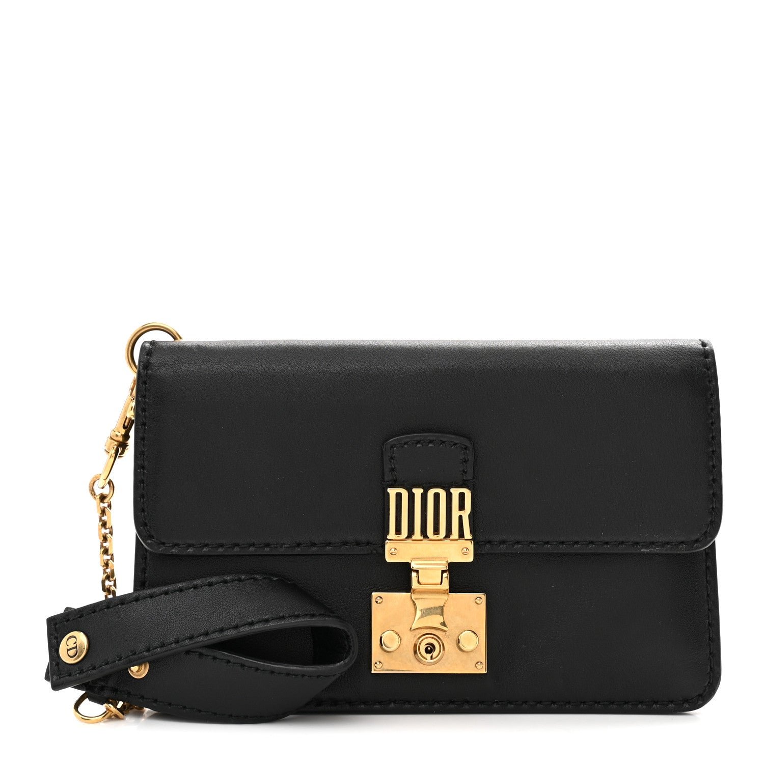 Christian Dior Calfskin Dioraddict Wristlet Clutch Black