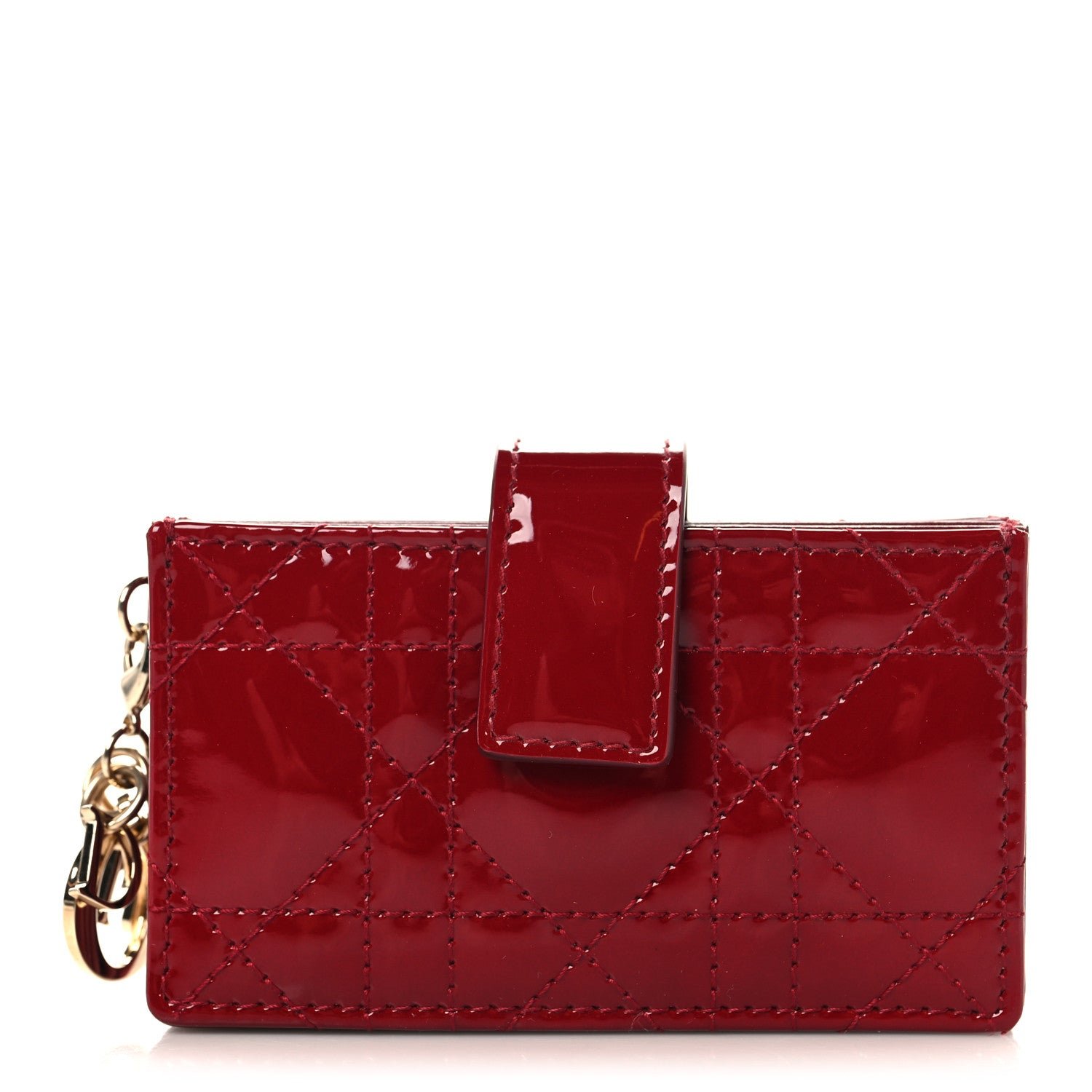 Christian Dior Patent Cannage Lady Dior 5-Gusset Card Holder Rouge