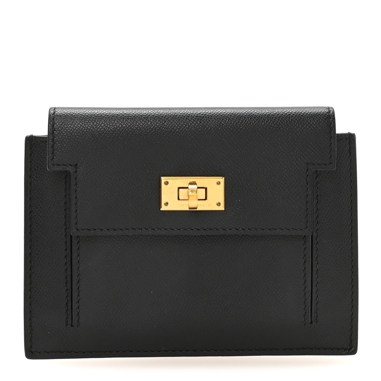 Hermes Veau Madame Kelly Pocket Compact Wallet Black