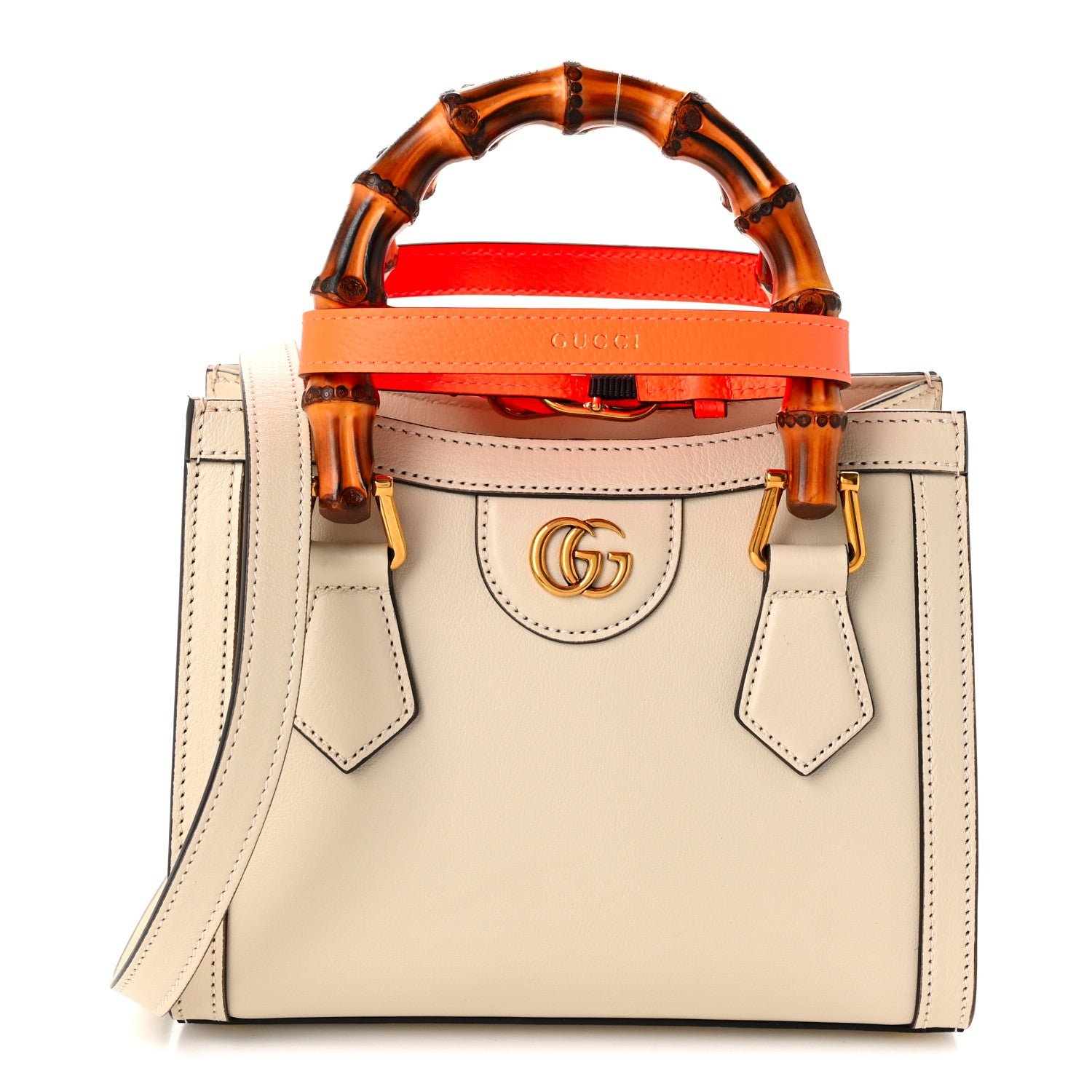 Gucci Wonka Grain Calfskin Mini Diana Tote Bag Mystic White Orange Fluo