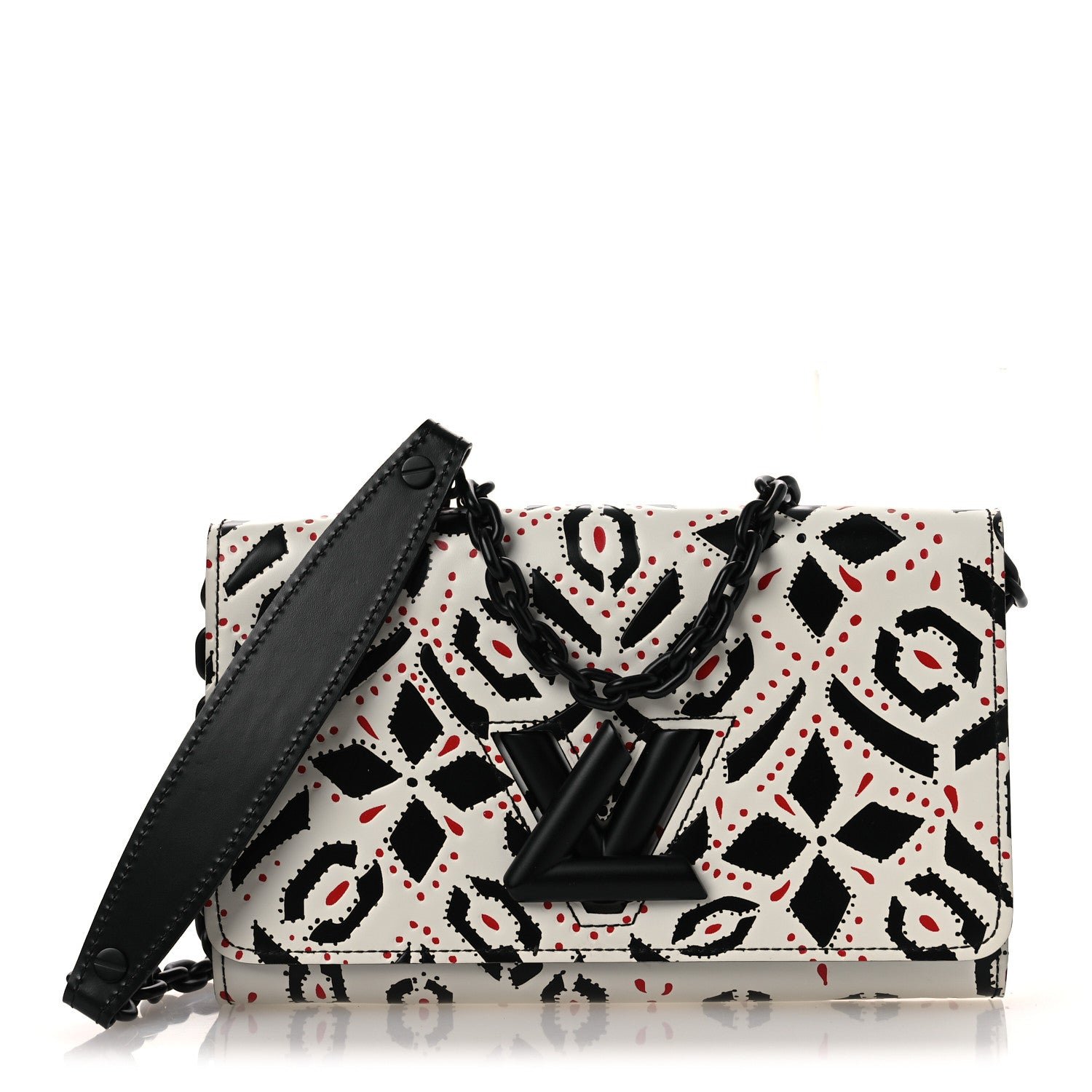 Louis Vuitton Calfskin Graphic Print Twist Chain Wallet White Black White Black