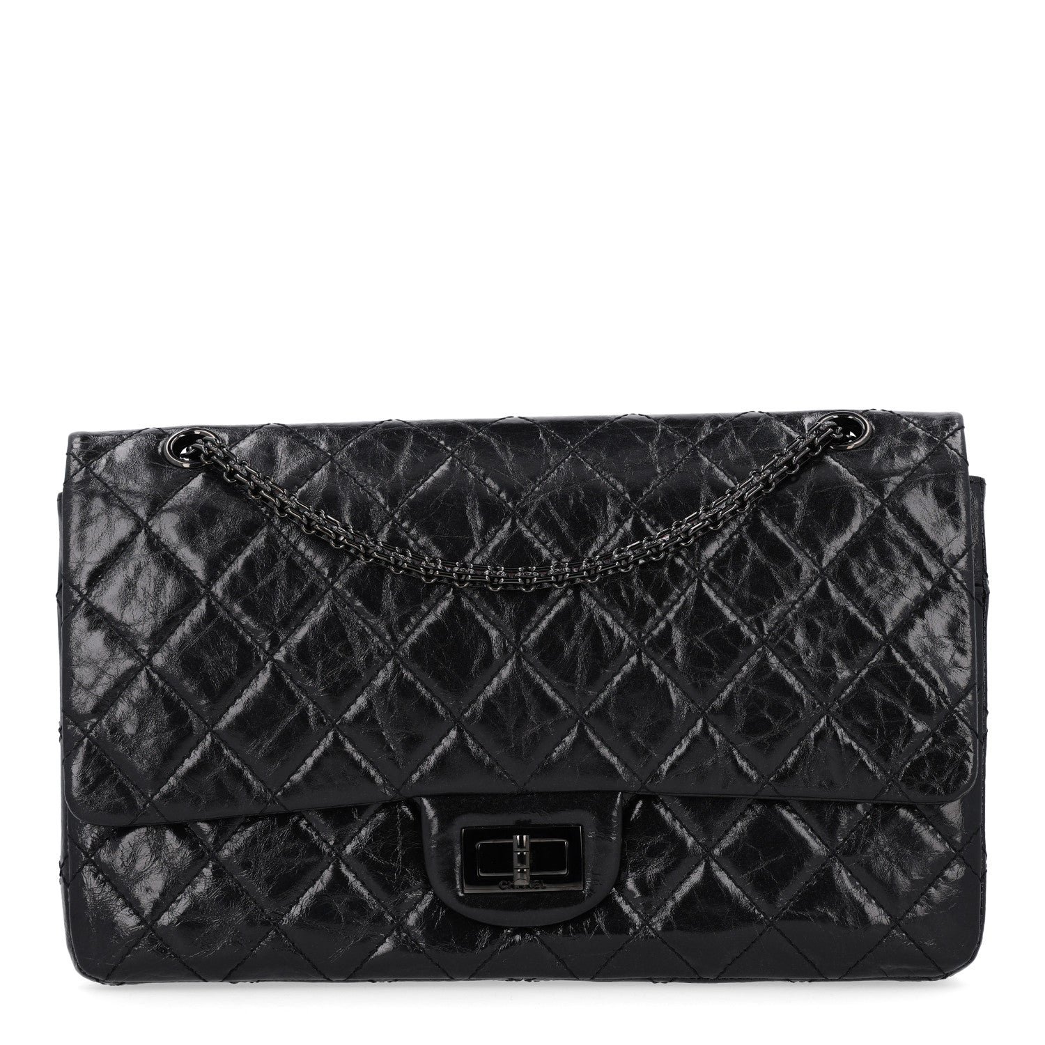 Chanel Glazed Aged Calfskin Quilted 2.55 Reissue 227 Flap  So Black