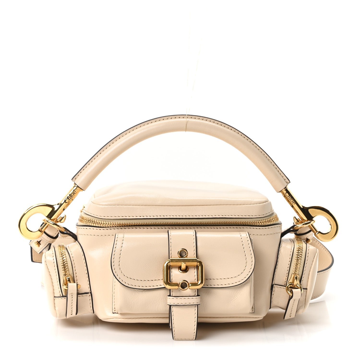 Chloe Shiny Buffalo Small Double Carry Camera Bag Sweet Beige