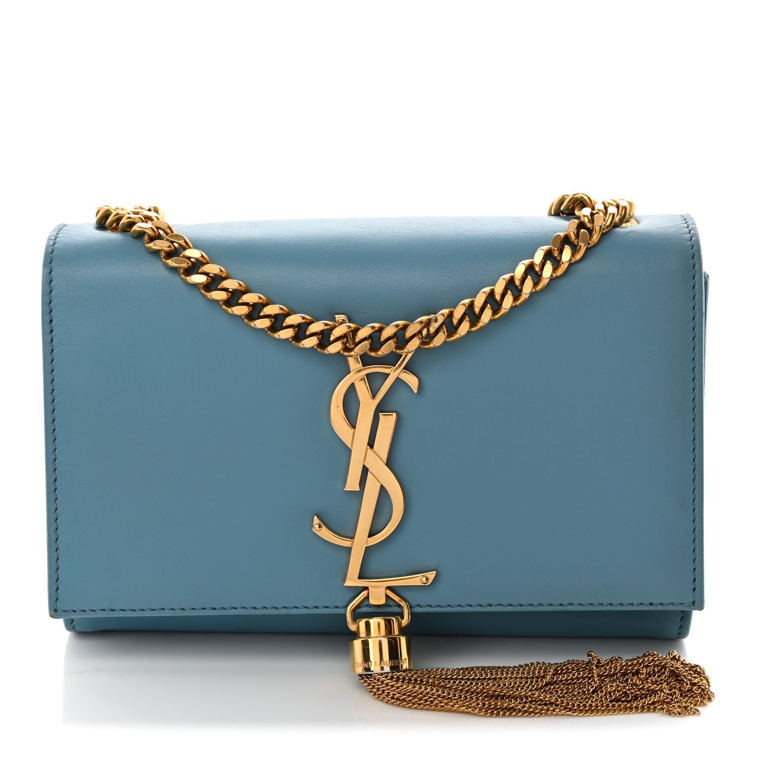 Saint Laurent Smooth Calfskin Small Classic Monogram Kate Tassel Satchel Turquoise