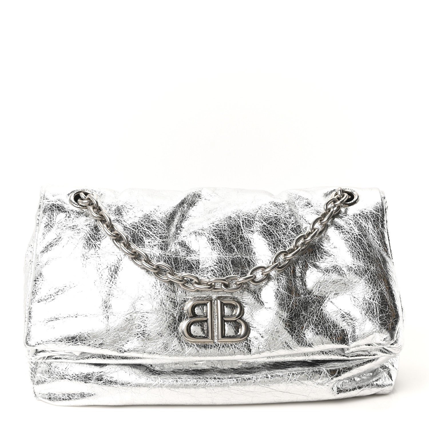 Balenciaga Balenciaga Metallized Arena Calfskin Medium Monaco Chain Shoulder Bag Silver