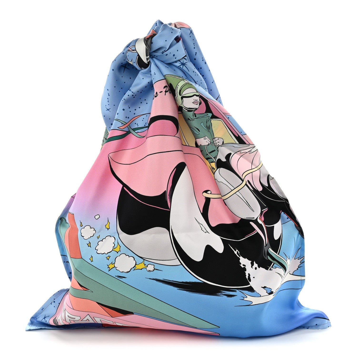 Hermes Silk Space Derby Furoshiki Bag GM Bleu Ciel Rose Vert Amande