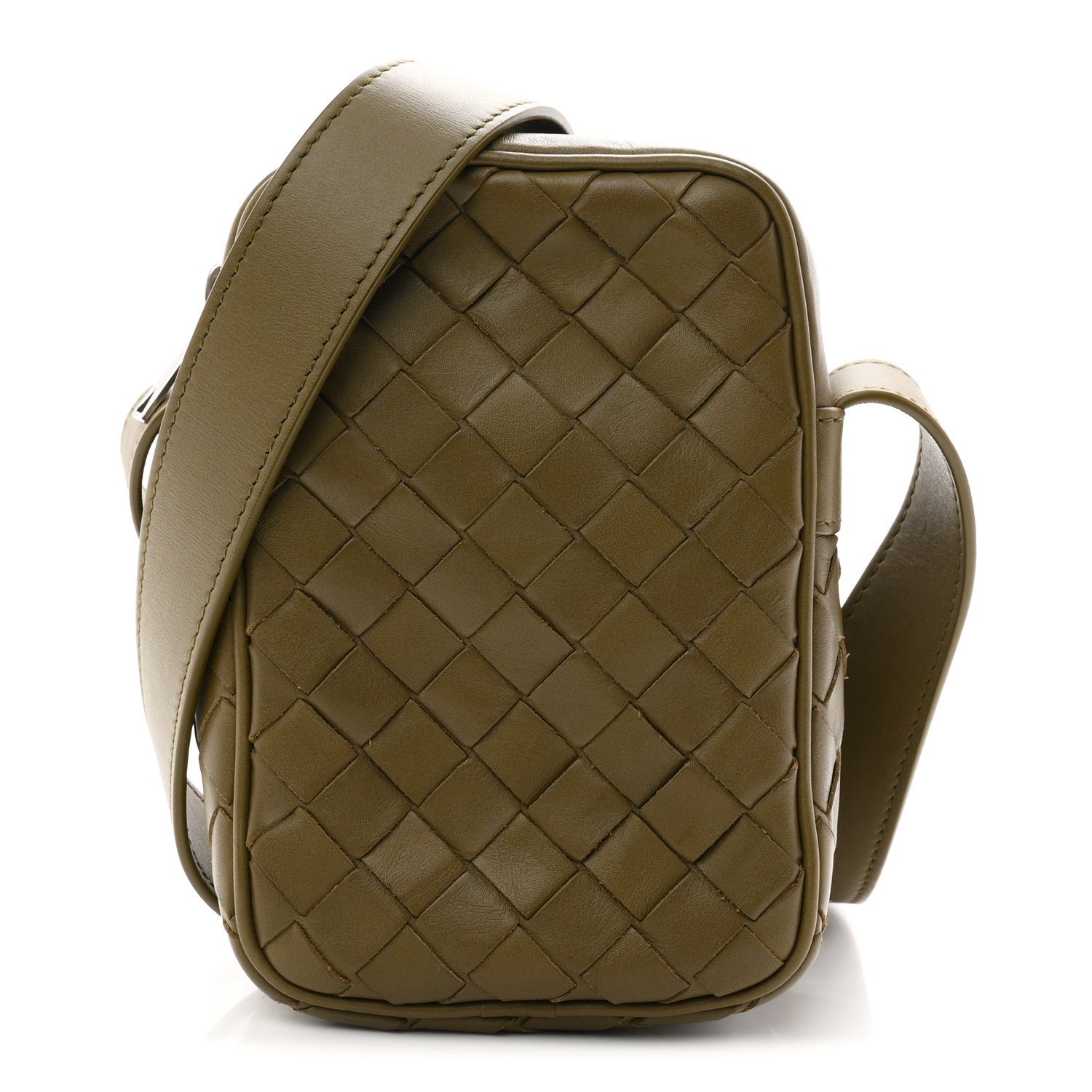 Bottega Veneta Calfskin Intrecciato Mini Cassette Phone Holder Crossbody Khaki