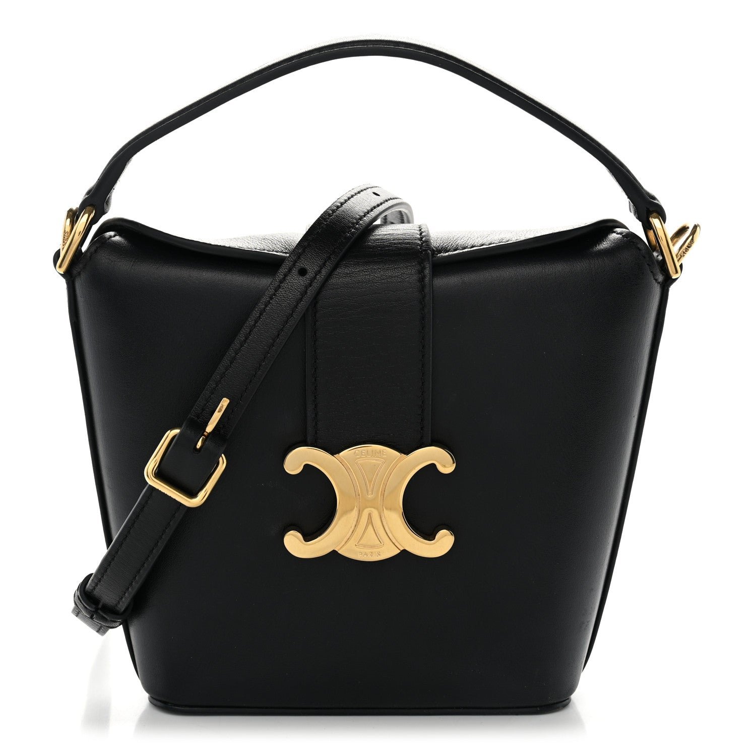 Celine Smooth Calfskin Triomphe Mini Bucket Bag Black