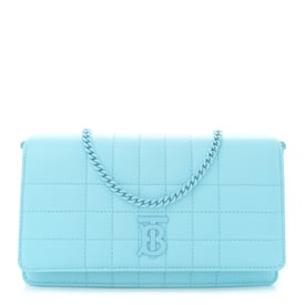 Burberry Lambskin Quilted Lola Clutch On Chain Pale Blue