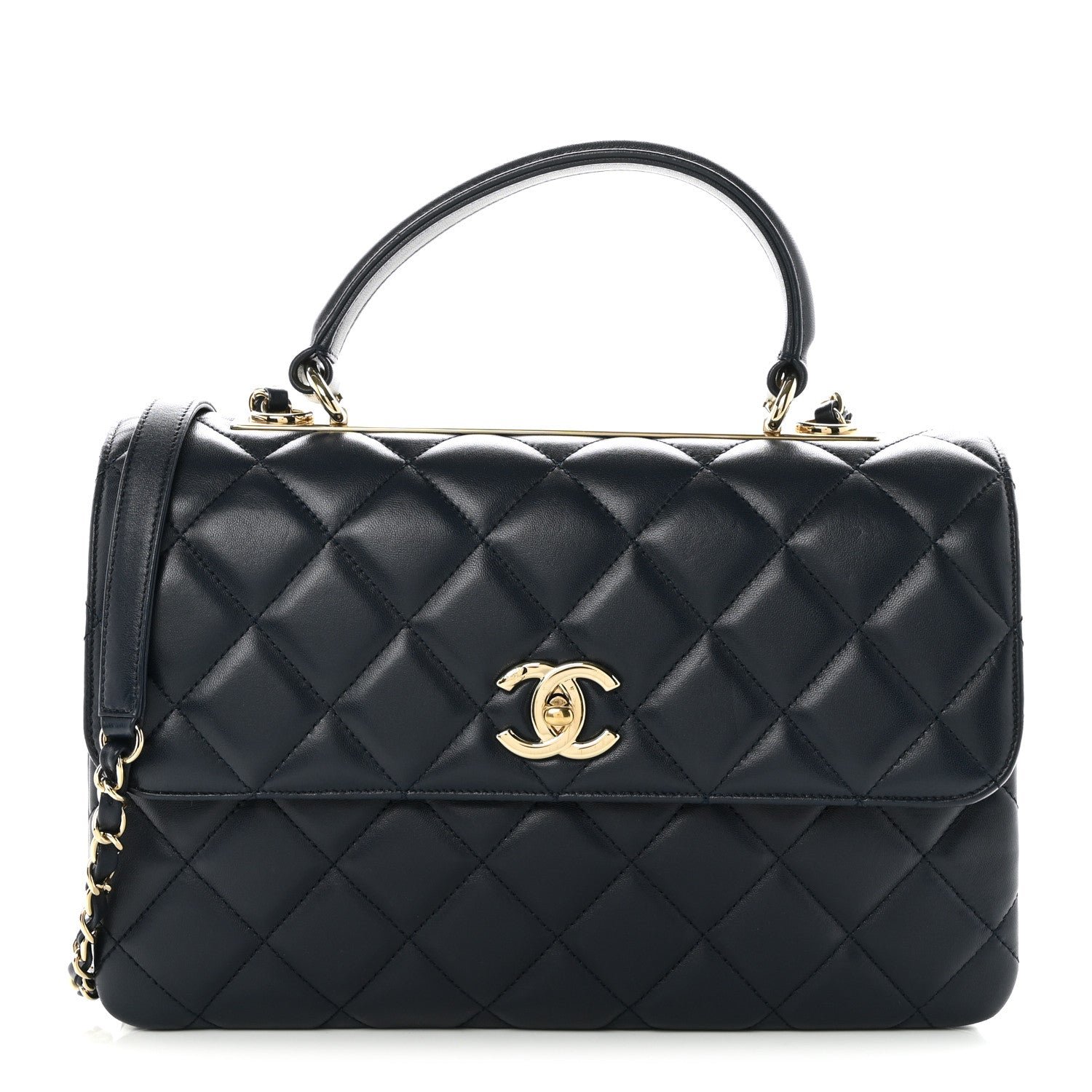 Chanel Lambskin Quilted Medium Trendy CC Flap Dual Handle Bag Navy Blue