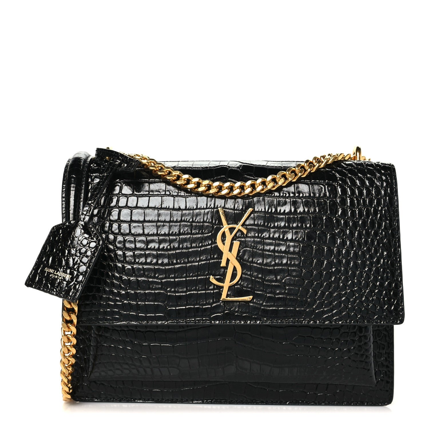 Saint Laurent Calfskin Crocodile Embossed Medium Monogram Sunset Black