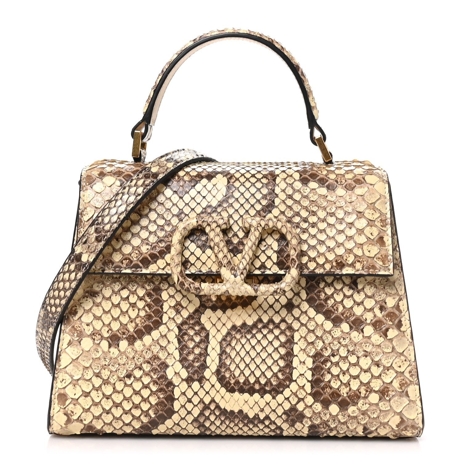 Valentino Garavani Snakeskin Small VSling Top Handle Bag Beige
