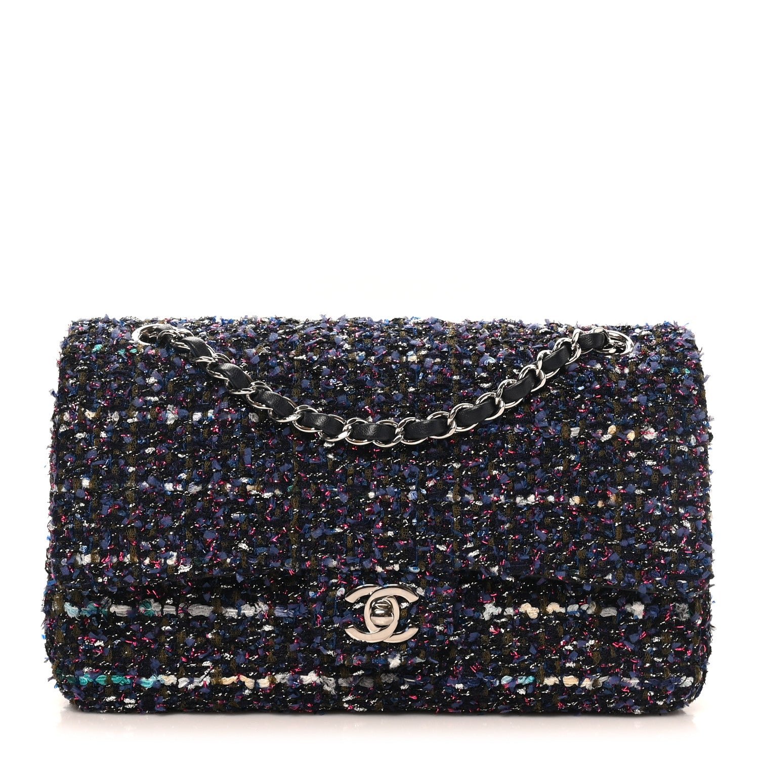 Tweed Quilted Medium Double Flap Blue Purple Khaki Pink