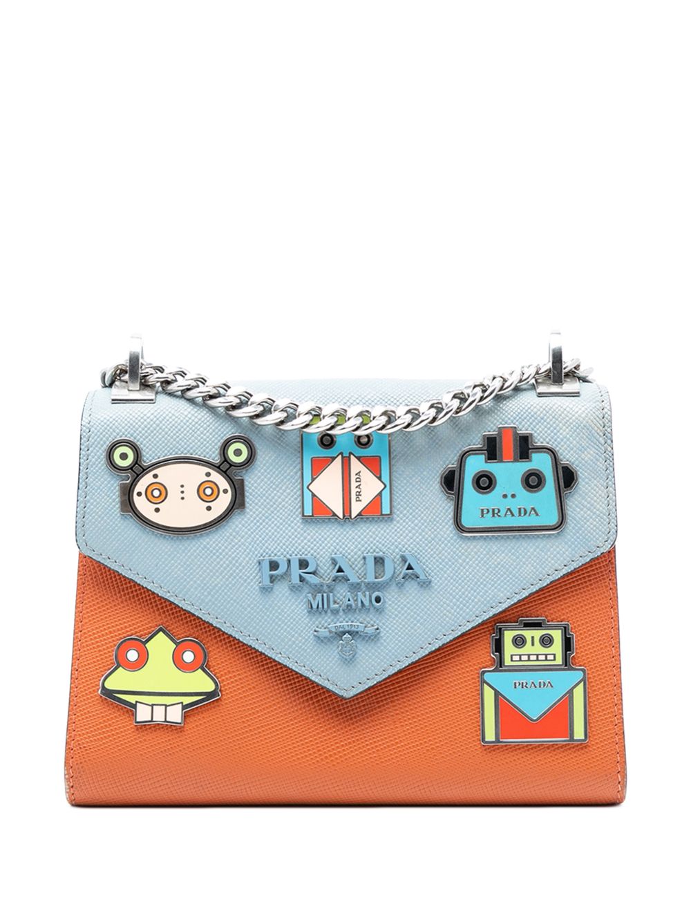 2013-2026 Bicolor Saffiano Cuir Monochrome Robot Patches Envelope Chain Flap crossbody bag